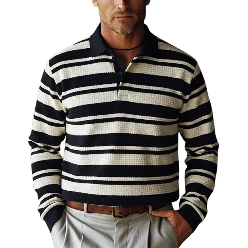 Men's Striped Casual Long-sleeved Polo Shirt MTA0126K5X sold by Manly