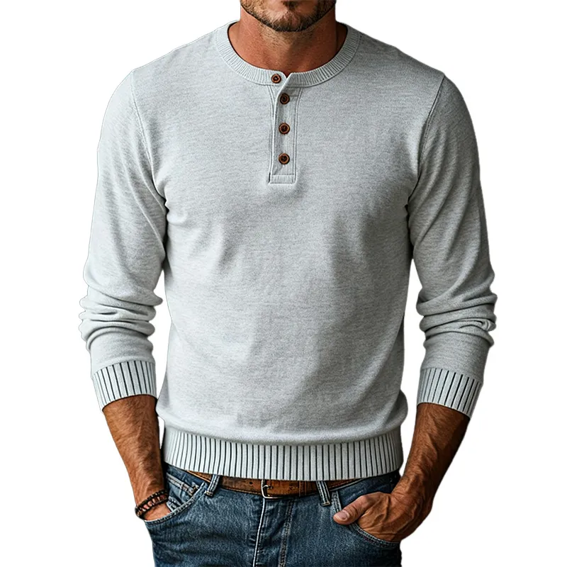 Men's Solid Color Knitted Button Pullover Sweater MTA2930J5X sold by Manly