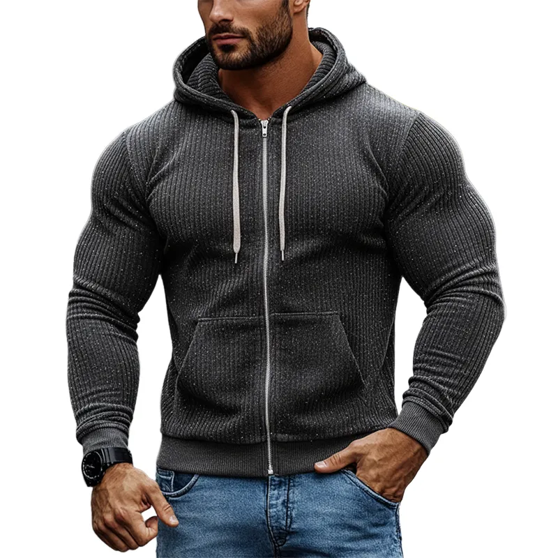 Men's Retro Corduroy Silver Zipper Hooded Jacket MTA0152K3X sold by Manly