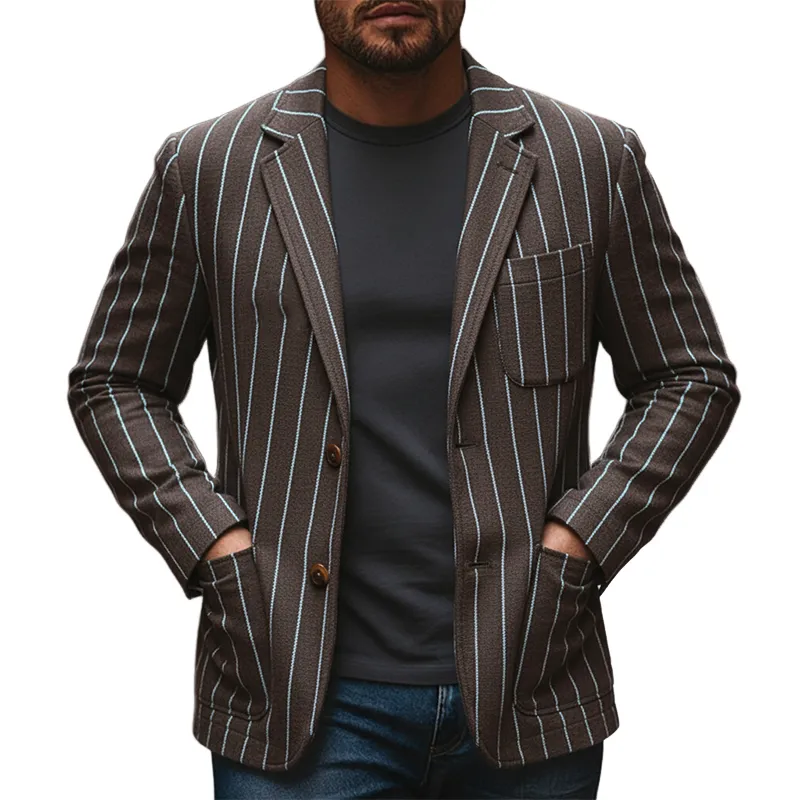 Men's Retro Striped Lapel Blazer MTA0170K6X sold by Manly