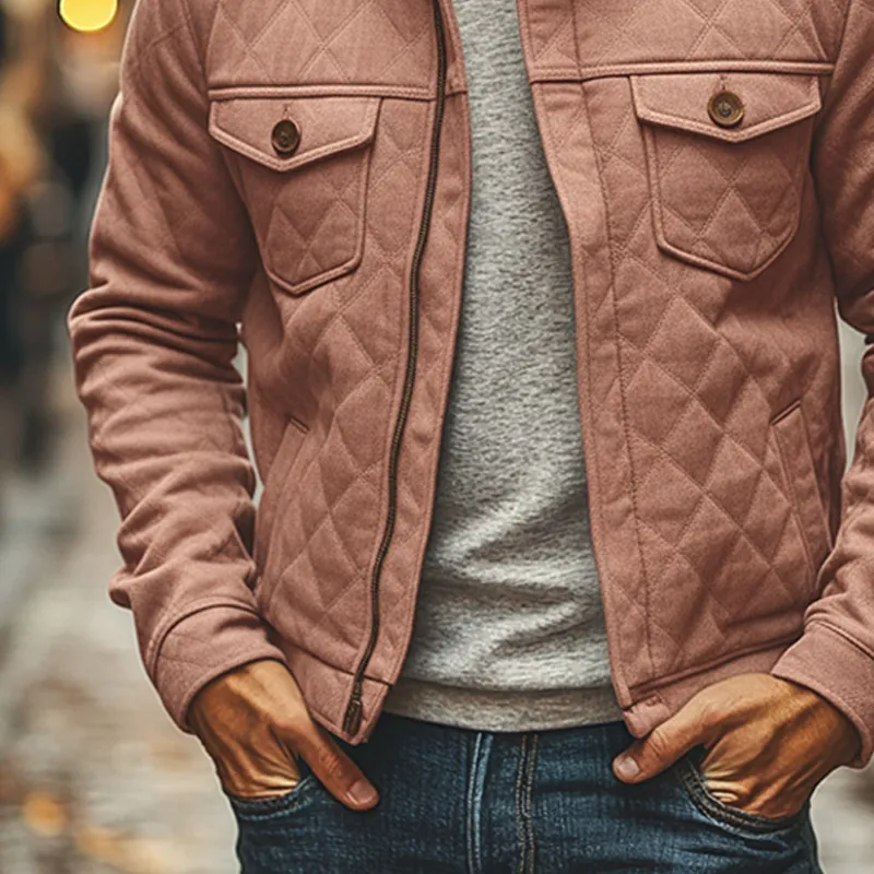 Men's Solid Color Cotton Blend Quilted Stand Collar Zip-up Jacket MTA0119K0X sold by Manly product image thumbnail 4