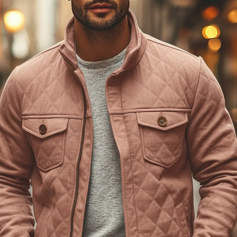 Men's Solid Color Cotton Blend Quilted Stand Collar Zip-up Jacket MTA0119K0X sold by Manly product image thumbnail 2