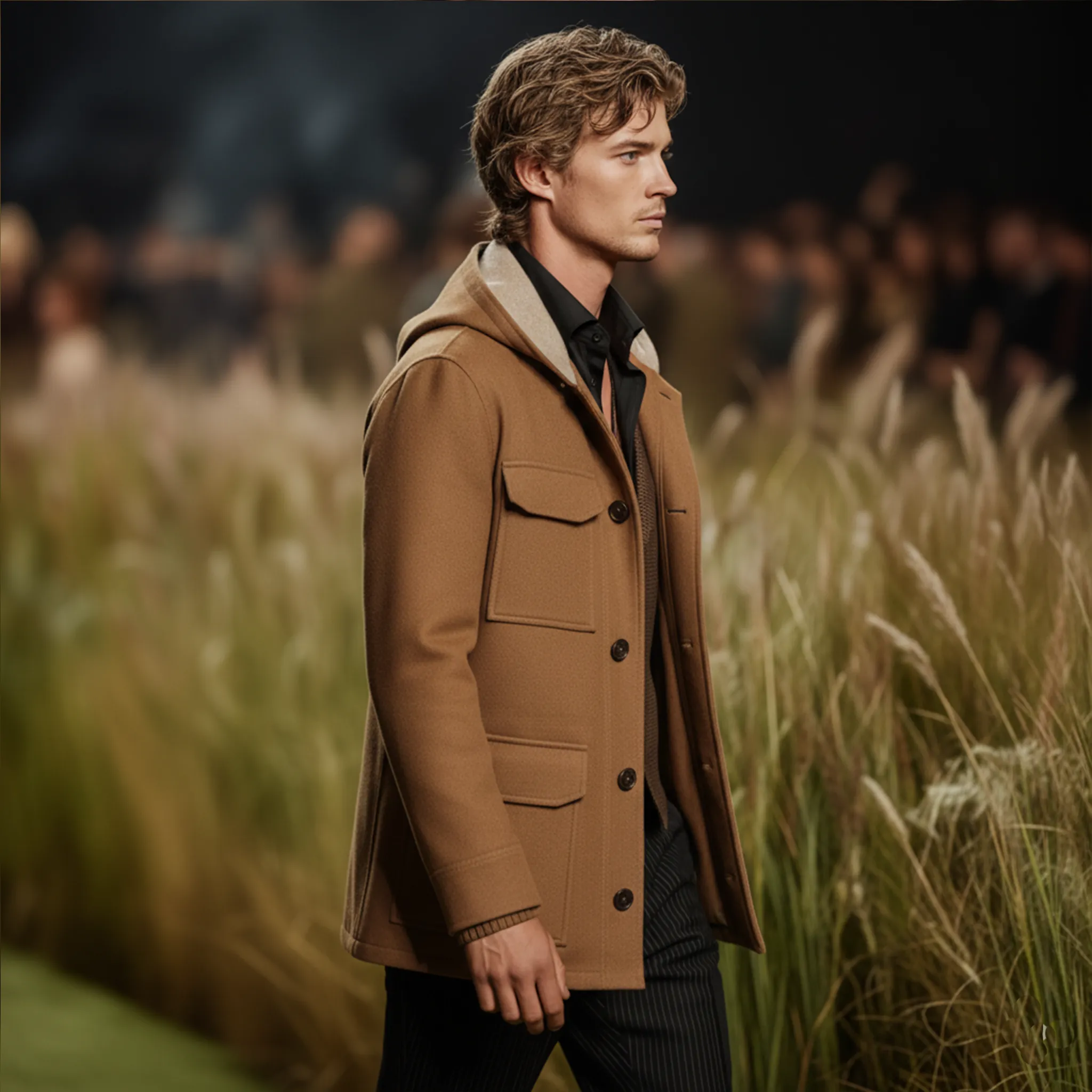 Men's Classic Retro Hooded Multi-pocket Faux Wool Jacket MTA3181J1K sold by Manly product image thumbnail 3