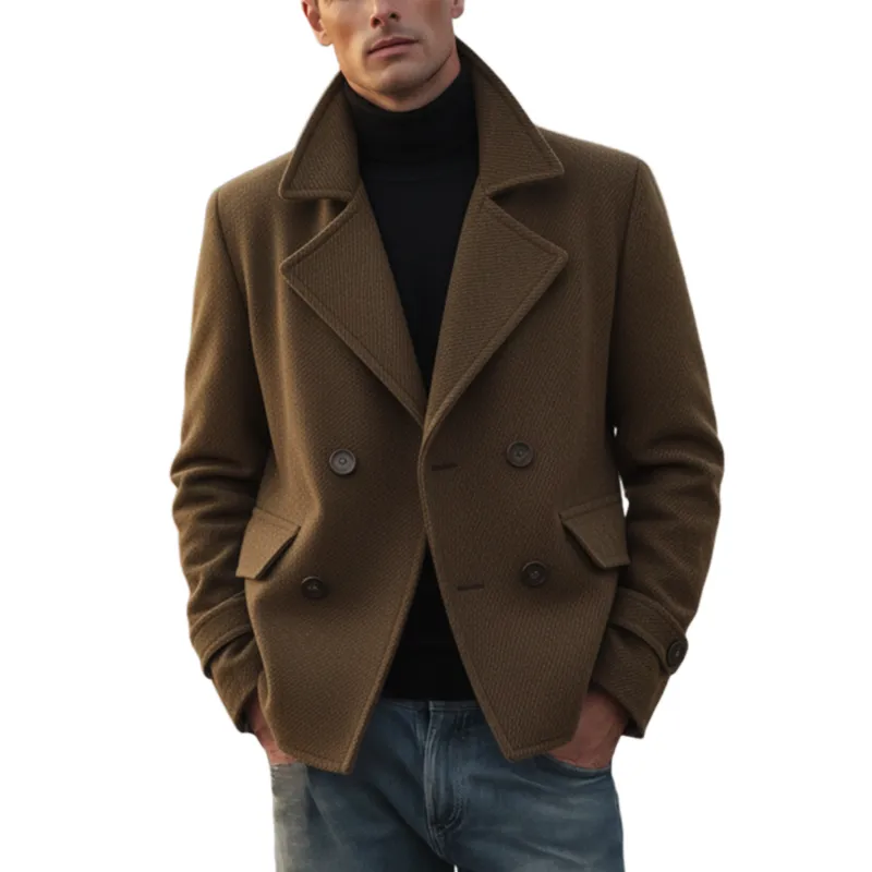 Men's Classic Retro Lapel Double-breasted Faux Twill Jacket MTA3188J6K sold by Manly