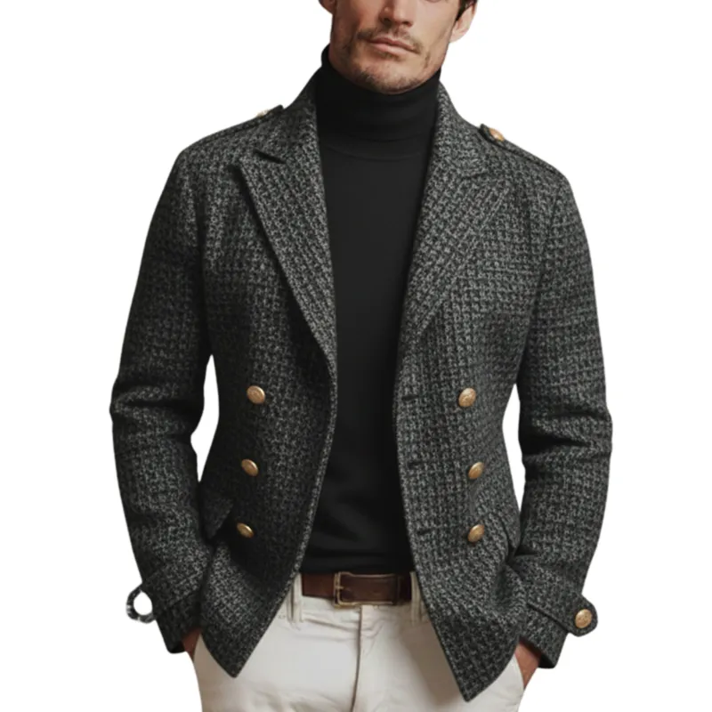 Men's Classic Retro Lapel Double-breasted Faux Wool Blend Jacket MTA3107J8K sold by Manly