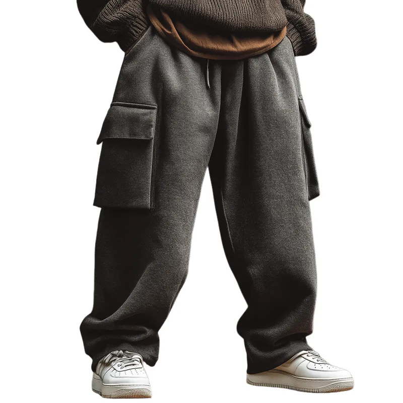 Men's Casual Dark Gray Cotton Blend Wide-leg Drawstring  Pants MTA3116J6U sold by Manly