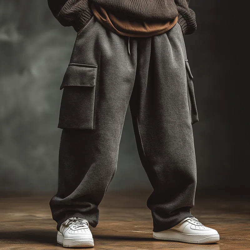 Men's Casual Dark Gray Cotton Blend Wide-leg Drawstring Pants MTA3116J6U sold by Manly product image thumbnail 2