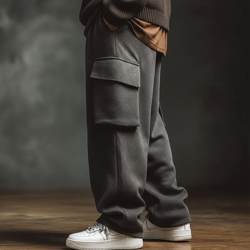 Men's Casual Dark Gray Cotton Blend Wide-leg Drawstring Pants MTA3116J6U sold by Manly product image thumbnail 4