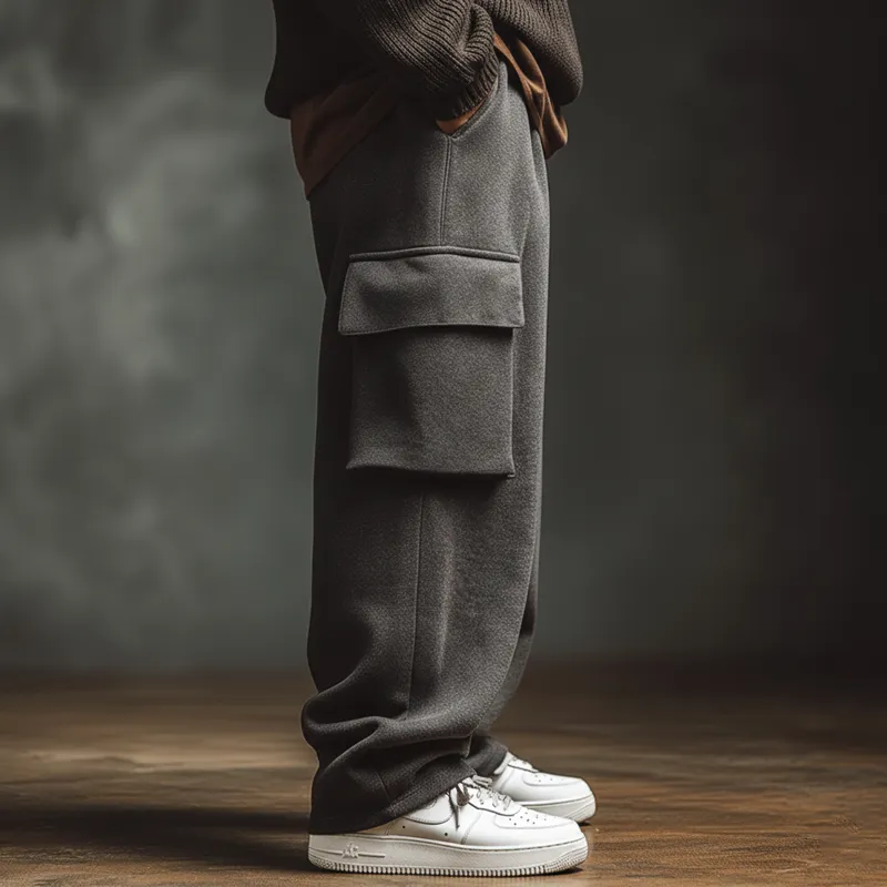 Men's Casual Dark Gray Cotton Blend Wide-leg Drawstring Pants MTA3116J6U sold by Manly product image thumbnail 3