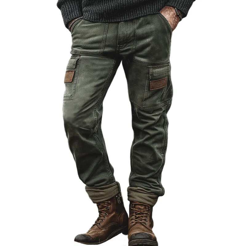 Men's Retro Army Green Multi-Pocket Slim Fit Jeans MTA3058J6U sold by Manly