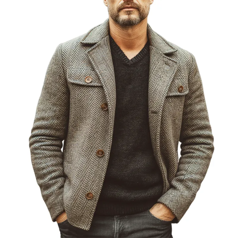 Men's Classic Herringbone Single-vent Faux Wool Jacket MTA3196J0U sold by Manly