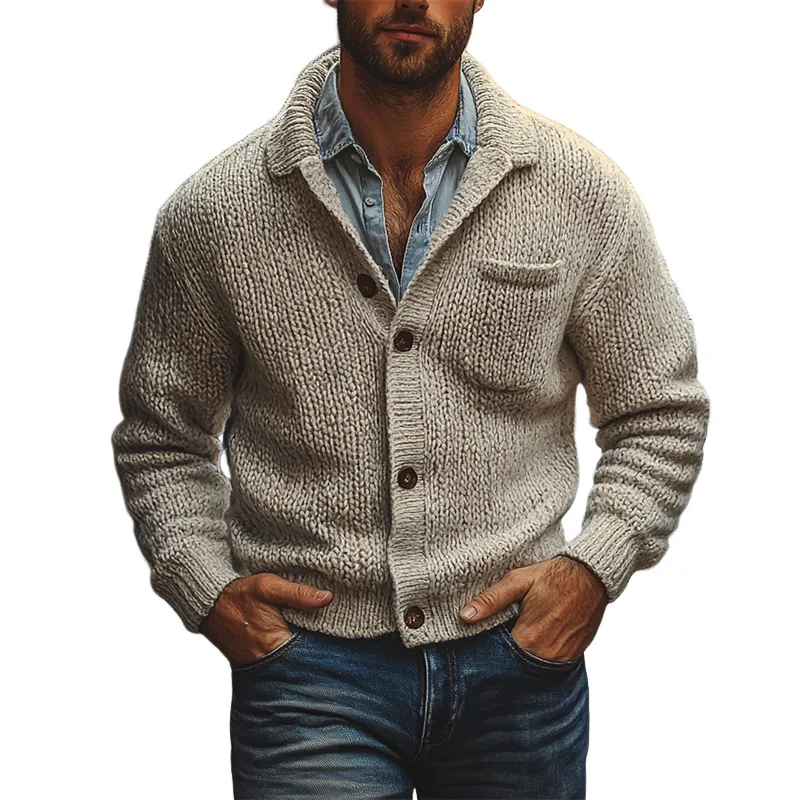 Men's Solid Color Casual Knit Multi-pocket Button Cardigan MTA3032J9X sold by Manly