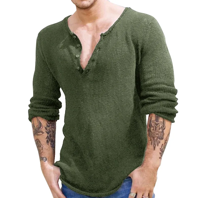 Men's Solid Color V-Neck Long-Sleeved Sweater 70257064Y sold by Manly