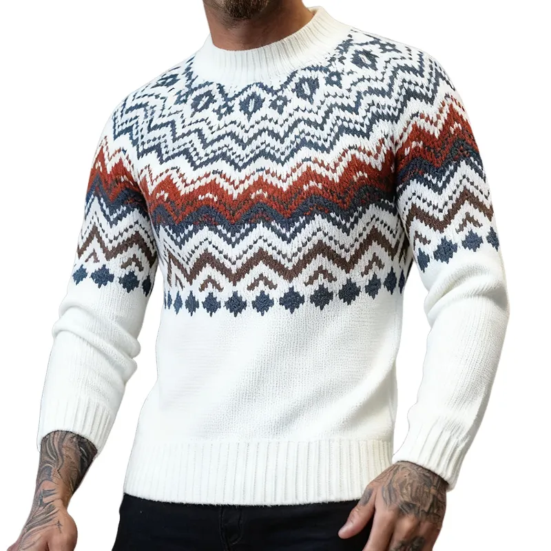 Men's Retro Casual Ethnic Style Knitted Crew Neck Pullover Sweater MTA2958J8TO sold by Manly
