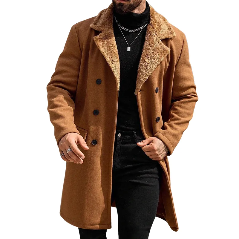 Men's Retro Casual Fur Collar Double-Breasted Overcoat MTA2893J8TO sold by Manly