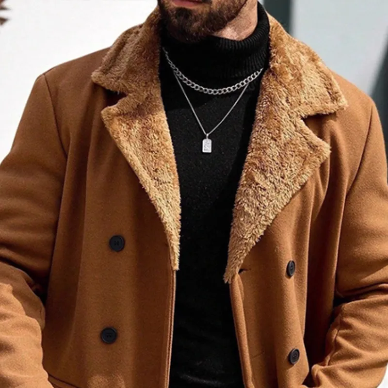 Men's Retro Casual Fur Collar Double-Breasted Overcoat MTA2893J8TO sold by Manly product image thumbnail 3