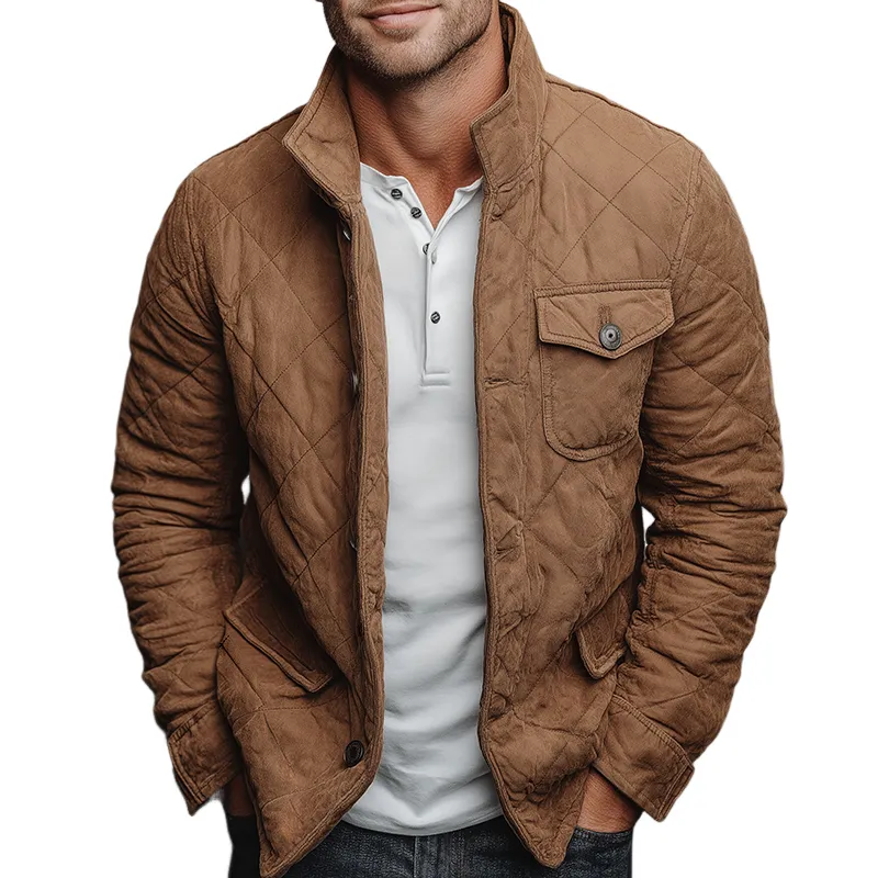 Men's Retro Casual Faux Suede Quilted Warm Lapel Jacket MTA2920J8TO sold by Manly