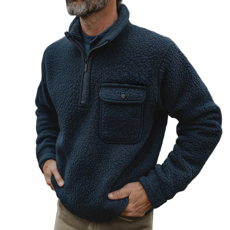 Men's Retro Casual Fleece Warm Zipper Stand Collar Sweatshirt MTA3038J7TO sold by Manly