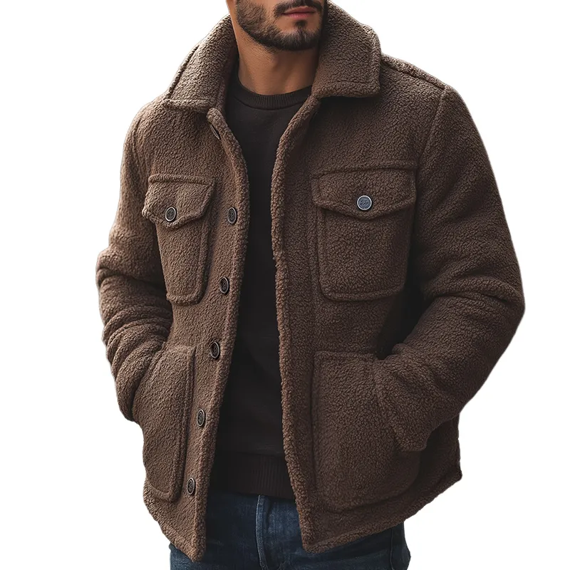 Men's Retro Casual Fleece Warm Lapel Button Jacket MTA3055J6TO sold by Manly