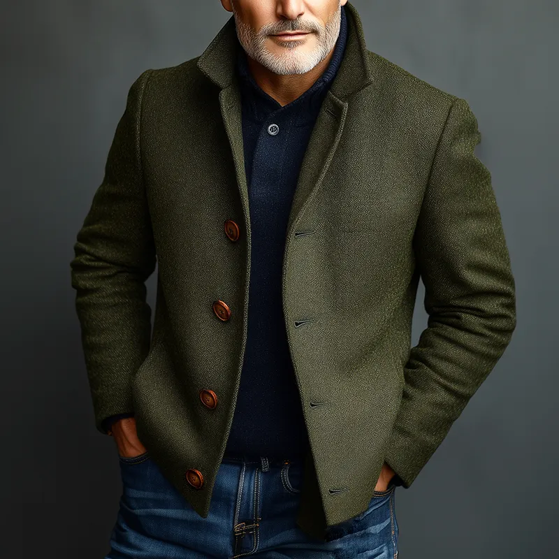 Men's Retro Casual Tweed Single-Breasted Stand Collar Jacket MTA3009J0TO sold by Manly product image thumbnail 2