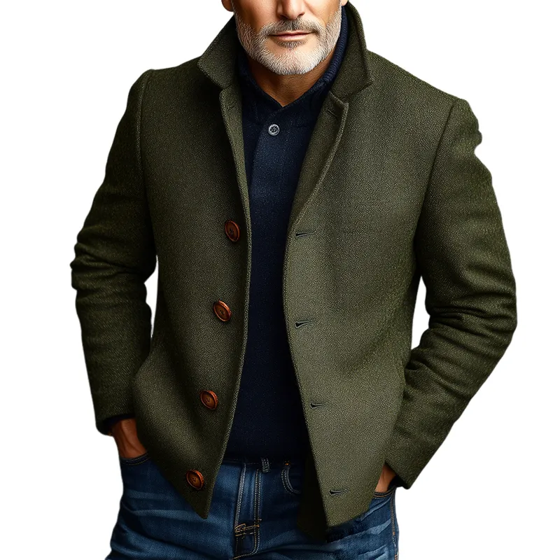 Men's Retro Casual Tweed Single-Breasted Stand Collar Jacket MTA3009J0TO sold by Manly