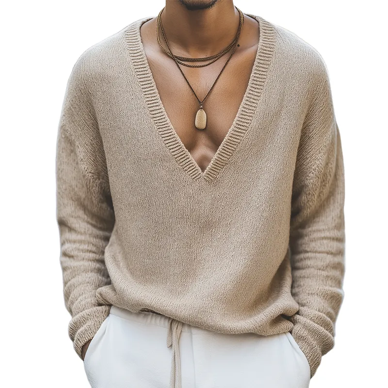 Men's Retro Casual Knitted V-Neck Sweater MTA3000J0TO sold by Manly