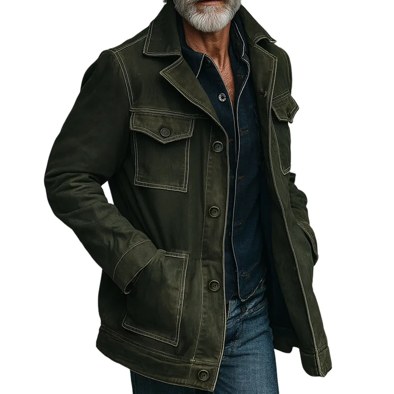Men's Retro Casual Cotton Washed Durable Multi-Pocket Jacket MTA3090J4TO sold by Manly