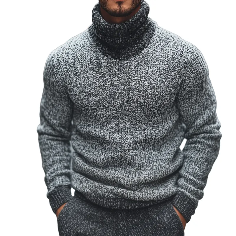 Men's Retro Casual Color Block Knitted Turtleneck Sweater MTA3039J5TO sold by Manly