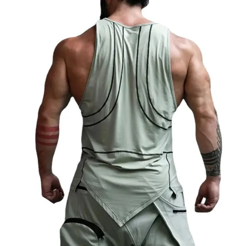 Men's Solid Irregular Hem Sleeveless Fitness Sports Tank Top 59534186Z sold by Manly