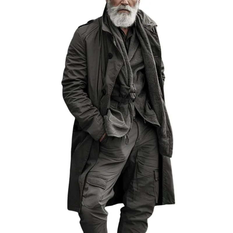 Men's Retro Solid Color Single Breasted Long Trench Coat 01943599X sold by Manly