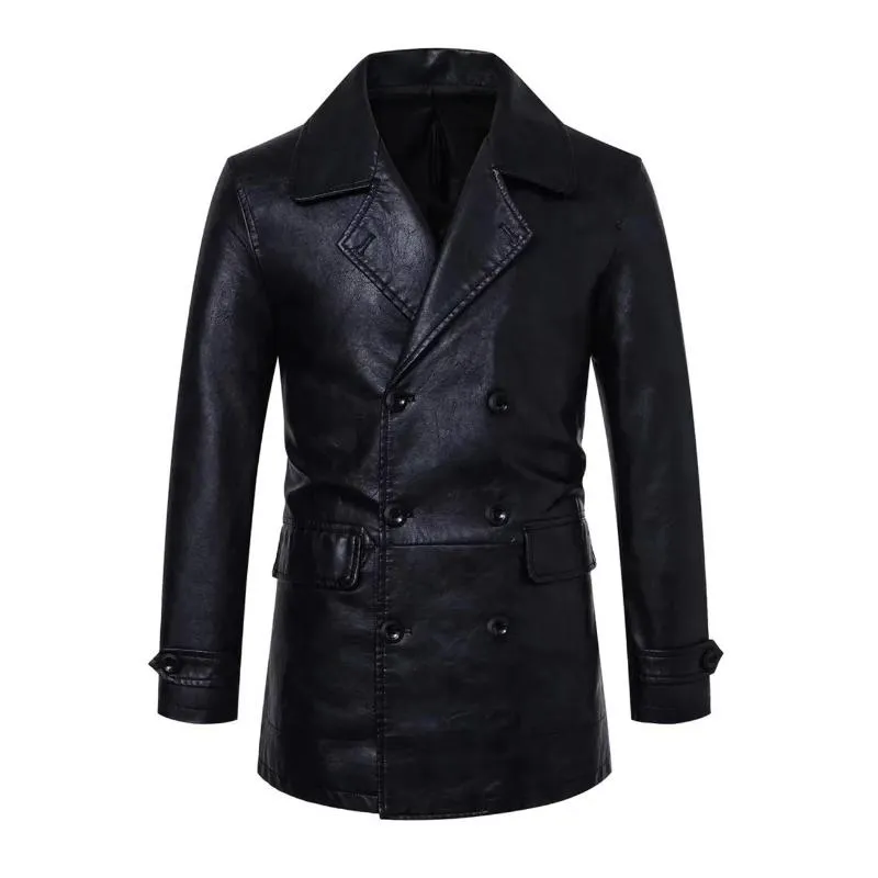 Men's Vintage Notch Lapel Double Breasted Slim Fit Leather Trench Coat 45970493M sold by Manly