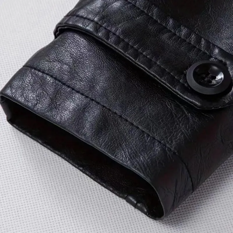 Men's Vintage Notch Lapel Double Breasted Slim Fit Leather Trench Coat 45970493M sold by Manly product image thumbnail 4