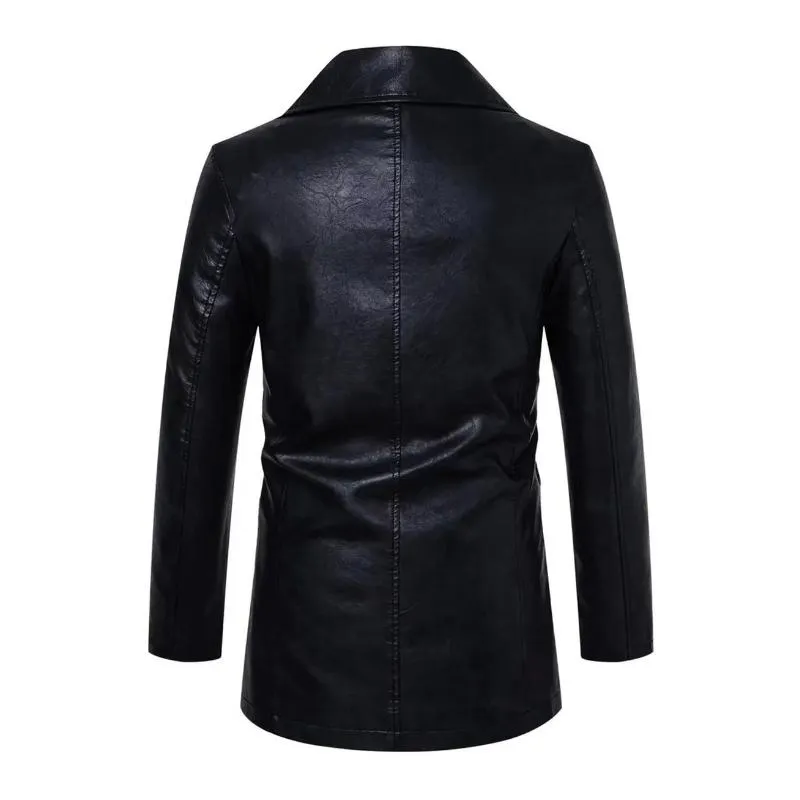 Men's Vintage Notch Lapel Double Breasted Slim Fit Leather Trench Coat 45970493M sold by Manly product image thumbnail 2