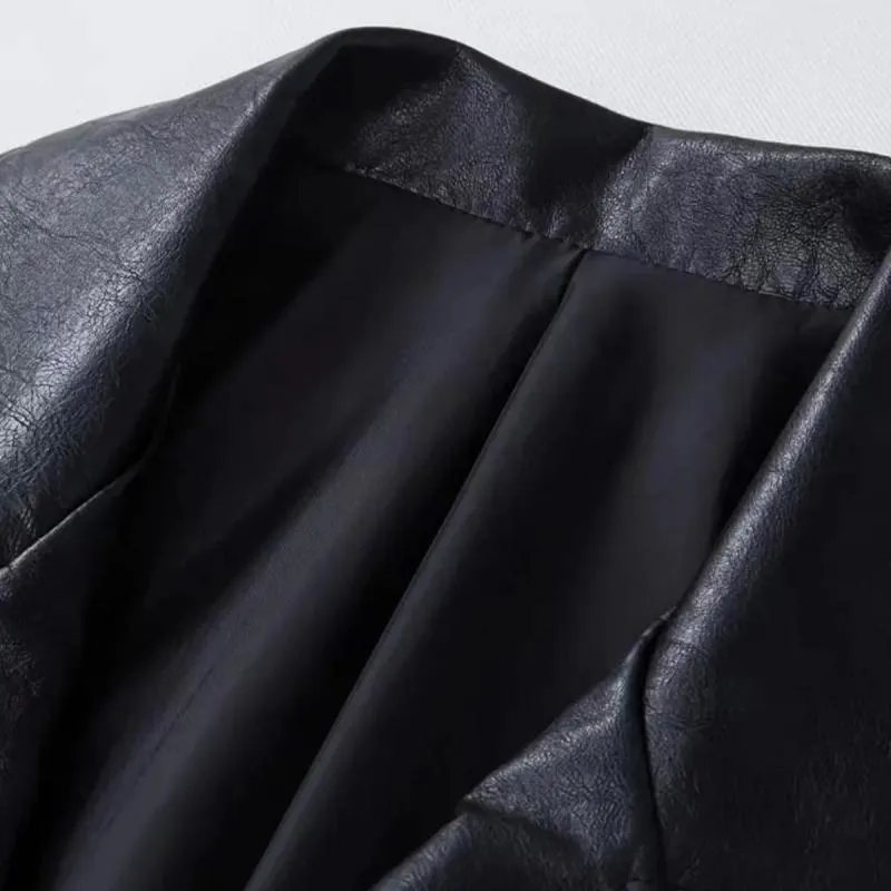 Men's Vintage Notch Lapel Double Breasted Slim Fit Leather Trench Coat 45970493M sold by Manly product image thumbnail 3