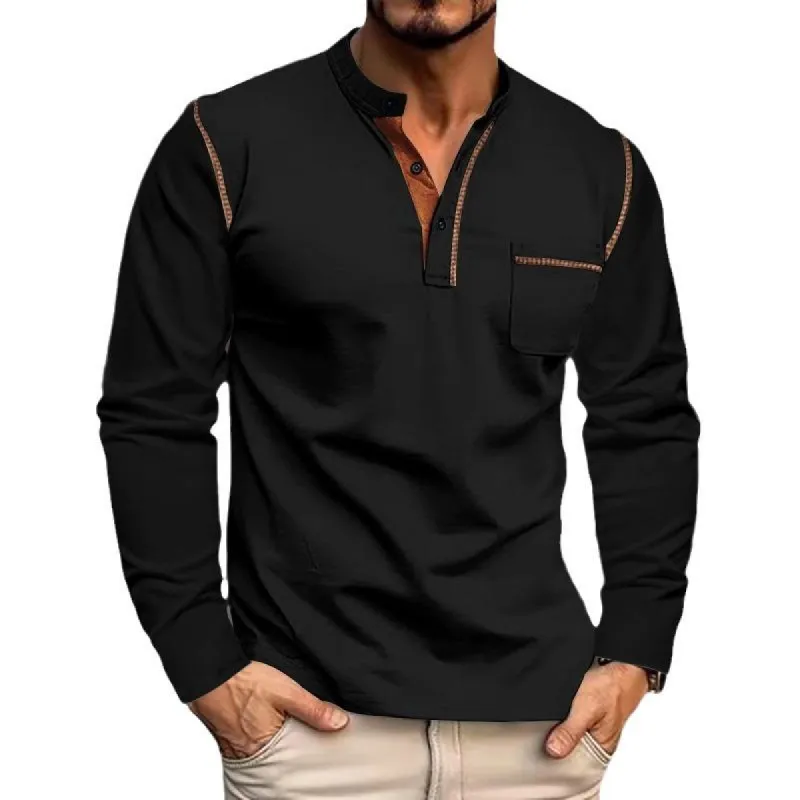 Men's Colorblock Henley Collar Breast Pocket Long Sleeve T-shirt 86794951Z sold by Manly