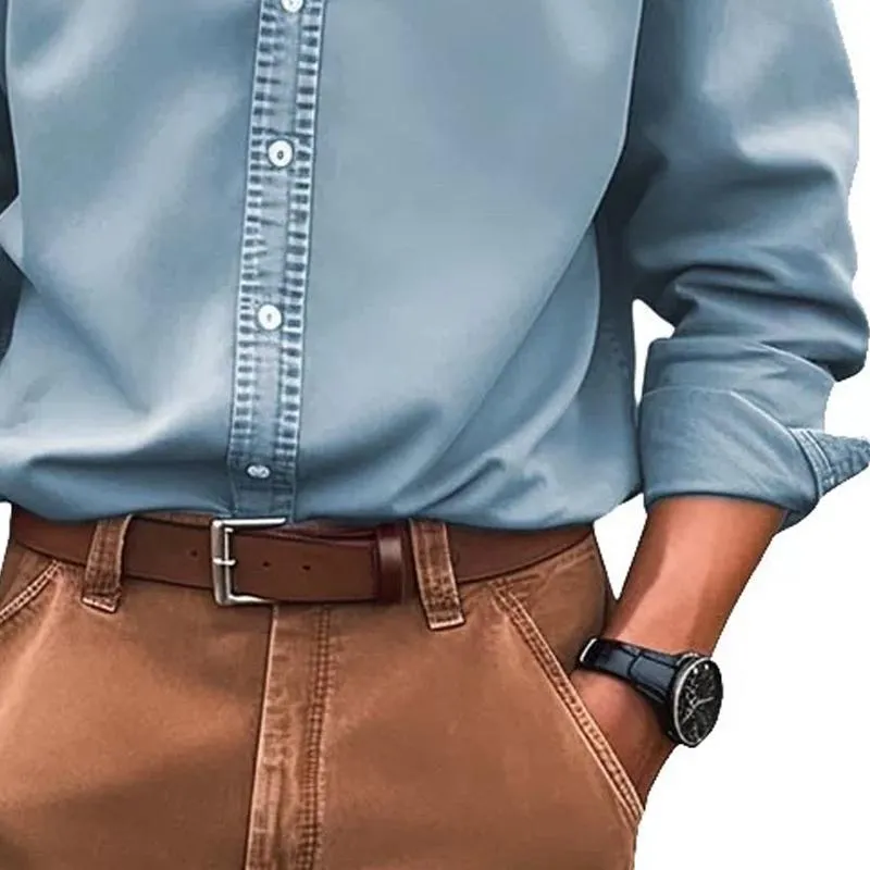 Men's Solid Loose Lapel Long Sleeve Casual Shirt 73513705Z sold by Manly product image thumbnail 3