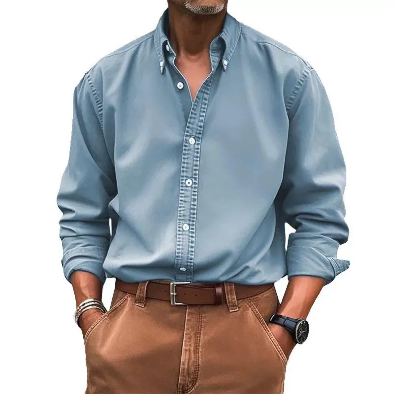 Men's Solid Loose Lapel Long Sleeve Casual Shirt 73513705Z sold by Manly