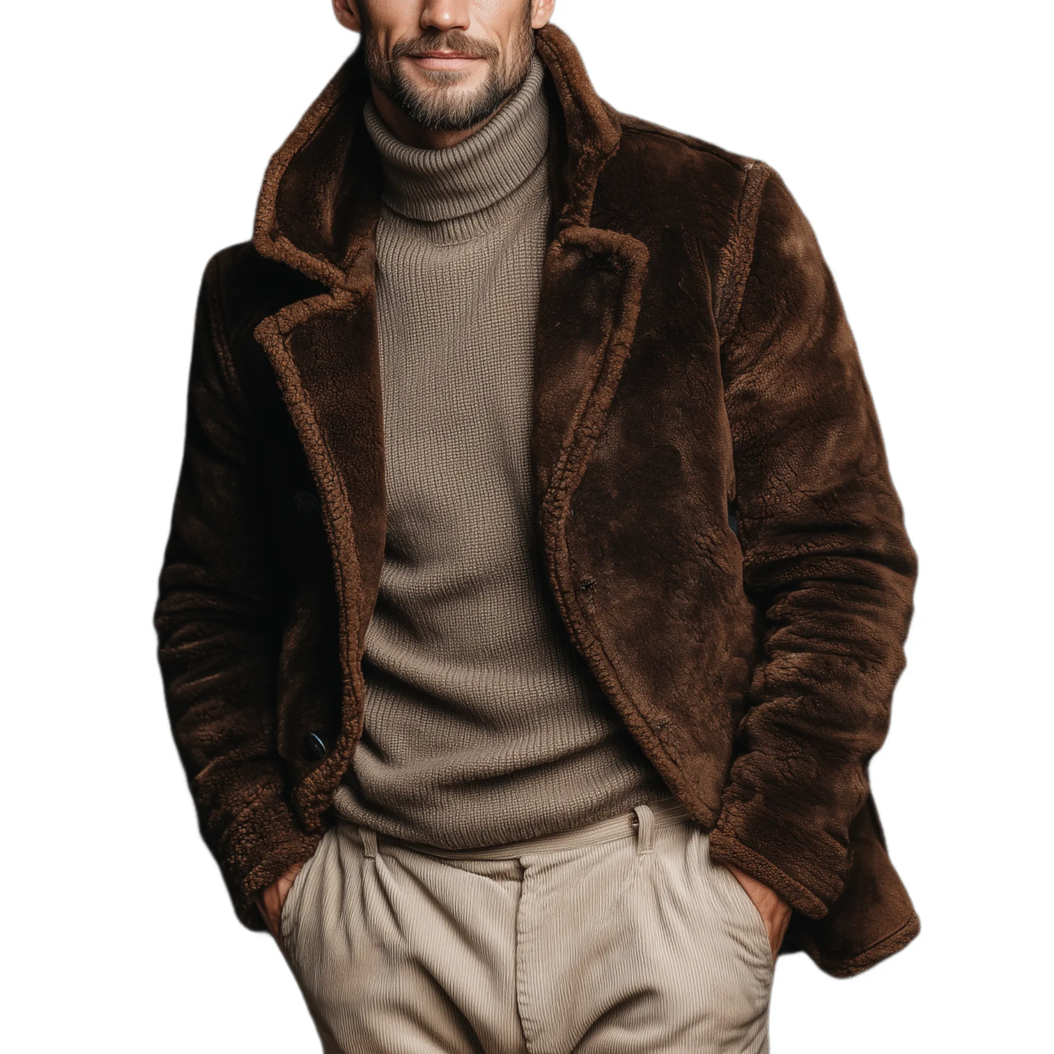 Men's Classic Casual Lapel Teddy Fleece Coat MTA0134K6K sold by Manly