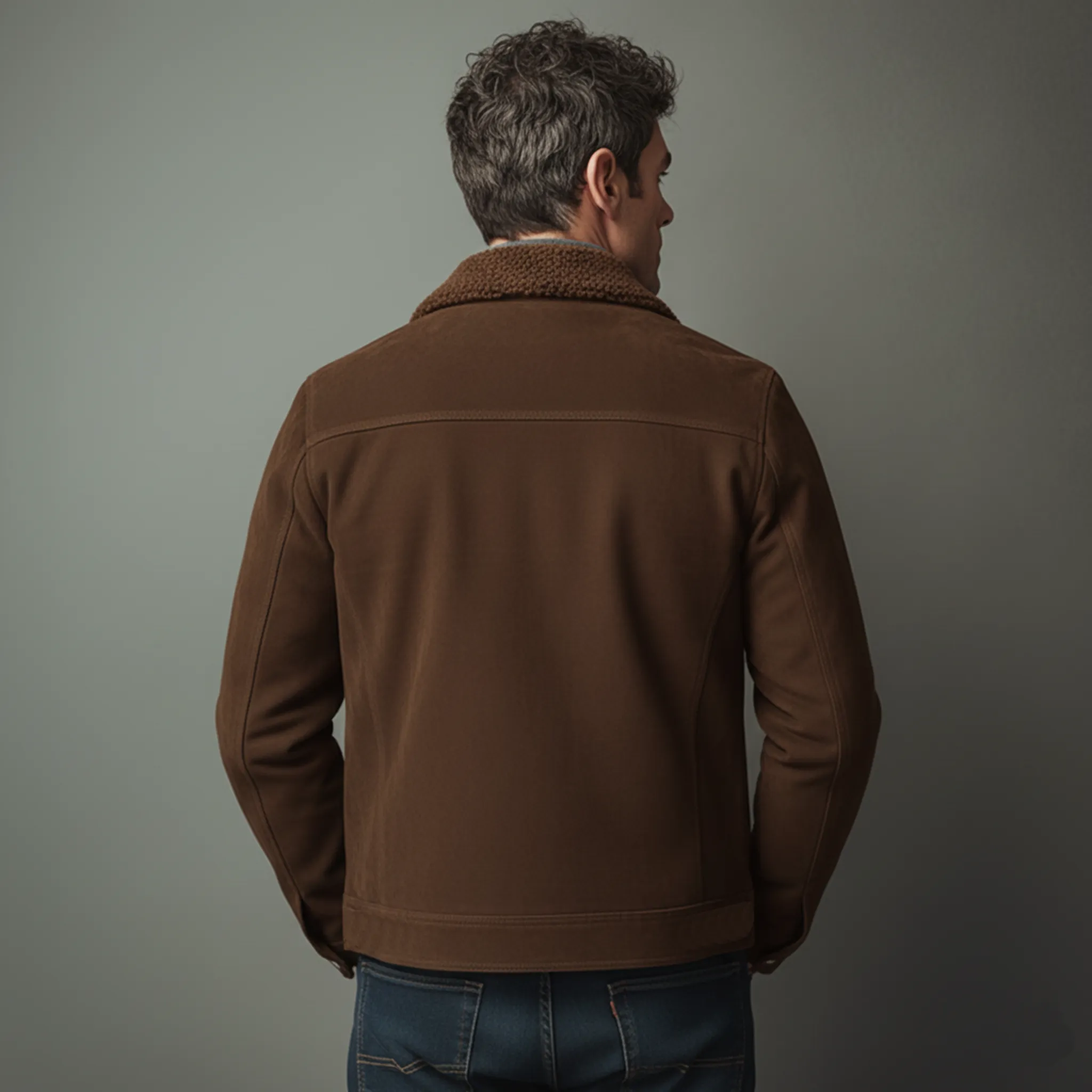 Men's Classic Light Business Fleece Collar Multi-Pocket Faux Suede Jacket MTA0136K8K sold by Manly product image thumbnail 4