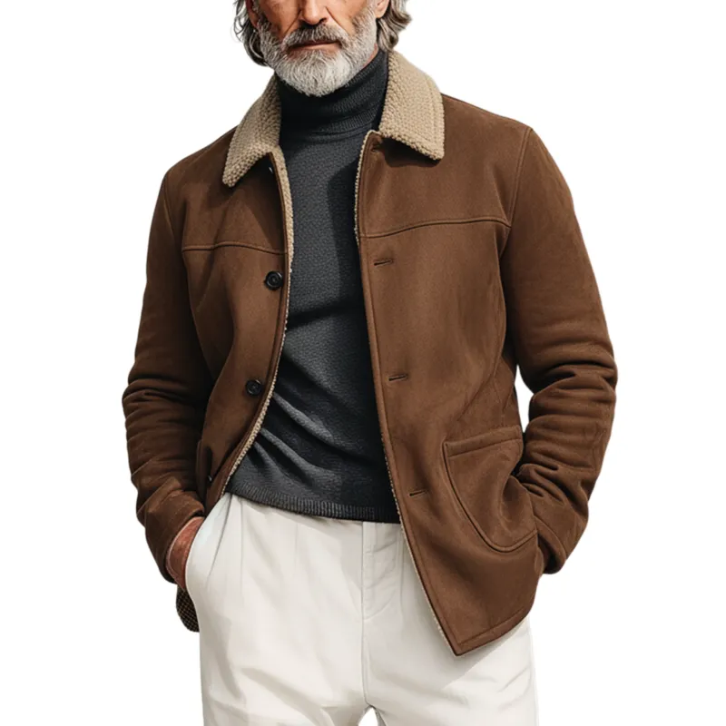 Men's Classic Light Business Fleece Lined And Collar Faux Suede Jacket MTA0344K7K sold by Manly