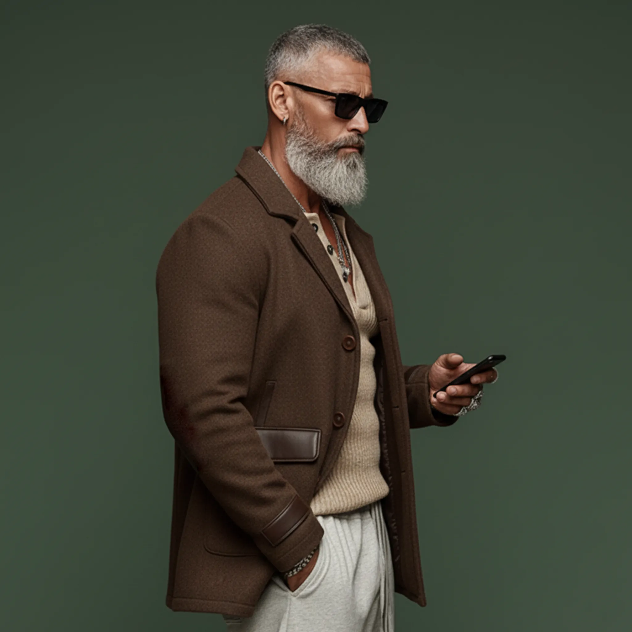 Men's Classic Retro Lapel Patchwork PU Leather Faux Wool Coat MTA0381K8K sold by Manly product image thumbnail 3