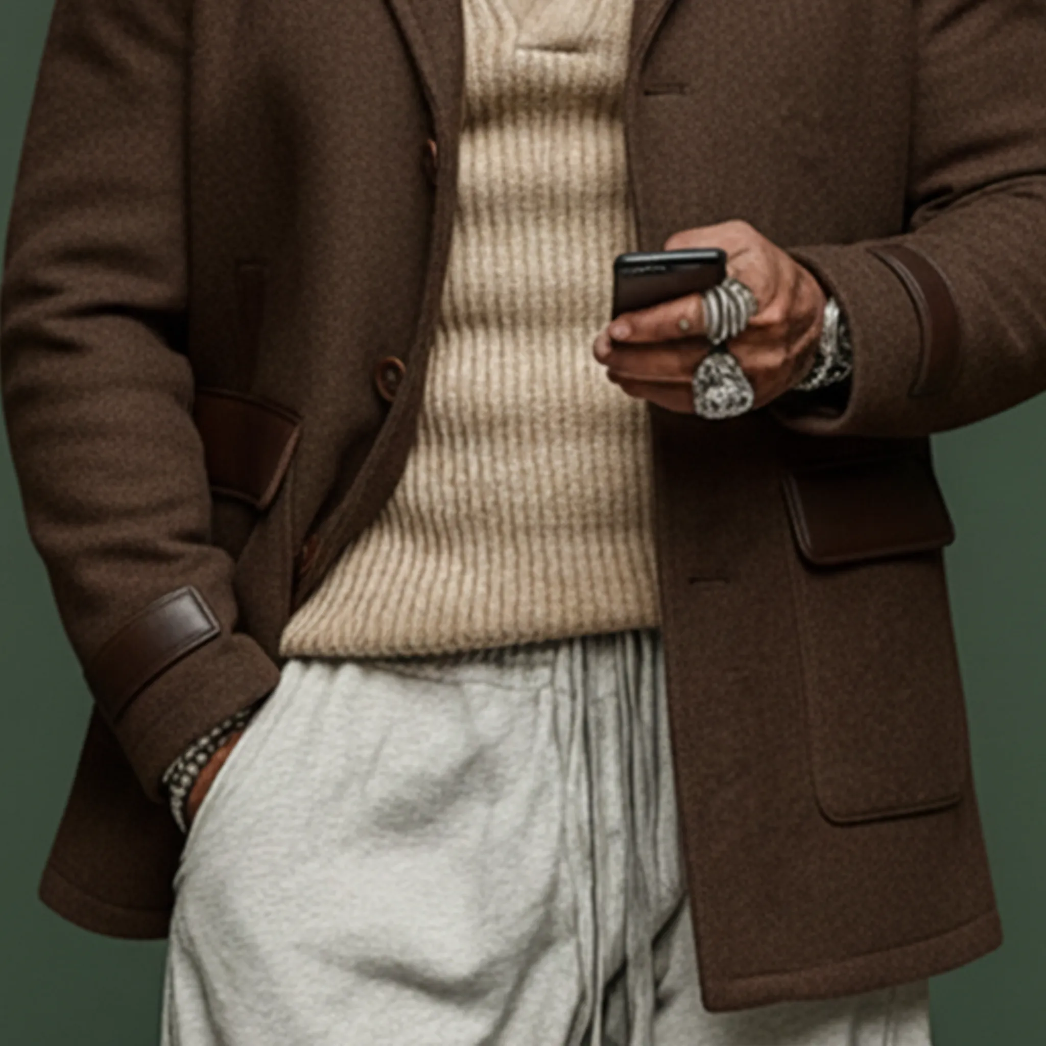 Men's Classic Retro Lapel Patchwork PU Leather Faux Wool Coat MTA0381K8K sold by Manly product image thumbnail 5