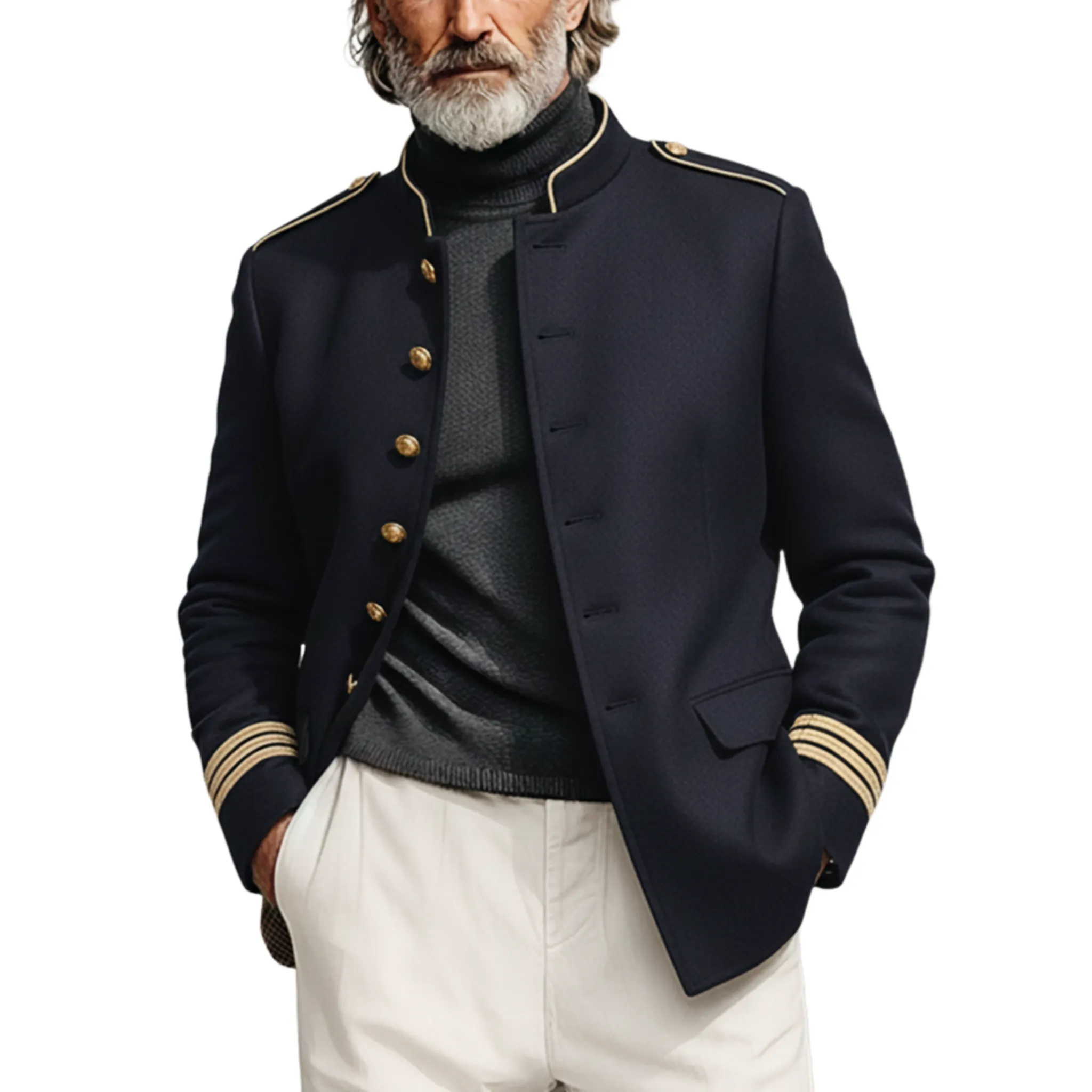 Men's Classic Retro Stand-up Collar Faux Wool Jacket MTA0327K7K sold by Manly