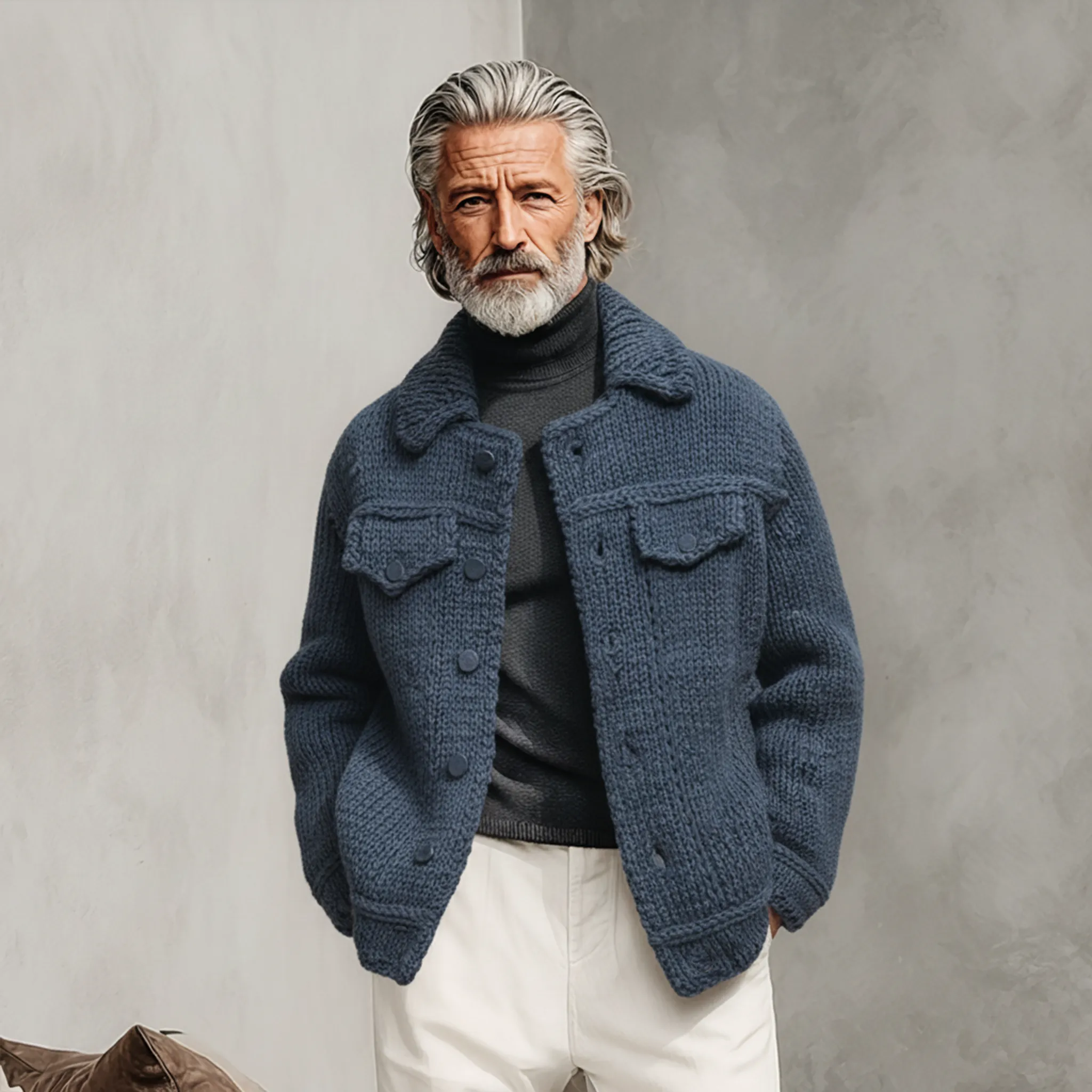 Men's Classic Casual Collared Decorative Pockets Knit Cardigan Jacket MTA0366K0K sold by Manly product image thumbnail 2