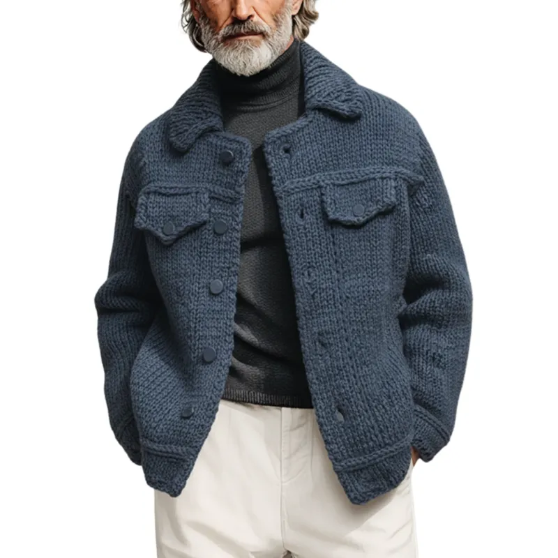 Men's Classic Casual Collared Decorative Pockets Knit Cardigan Jacket MTA0366K0K sold by Manly