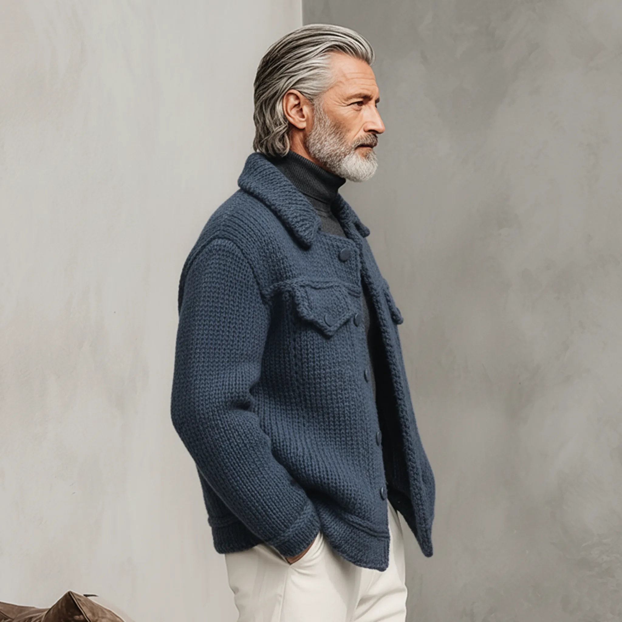 Men's Classic Casual Collared Decorative Pockets Knit Cardigan Jacket MTA0366K0K sold by Manly product image thumbnail 3