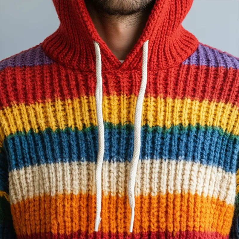 Men's Winter Retro Color-blocked Striped Cotton Hooded Sweater MTA0150K8P sold by Manly product image thumbnail 4
