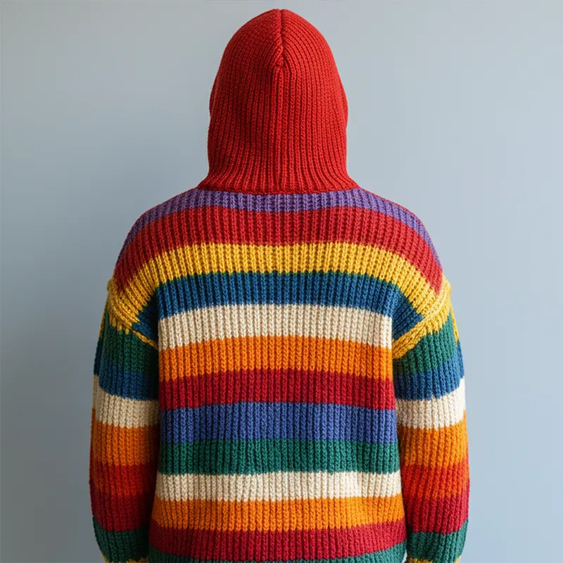 Men's Winter Retro Color-blocked Striped Cotton Hooded Sweater MTA0150K8P sold by Manly product image thumbnail 3