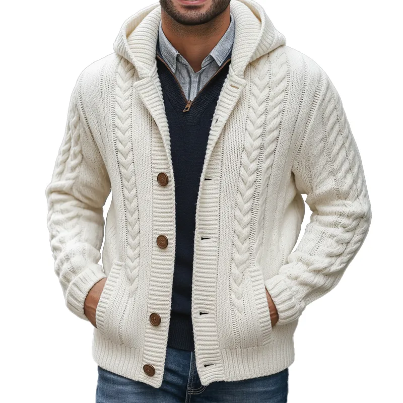 Men's Winter Simple Cotton Yarn Knitted Hooded Cardigan MTA0325K0P sold by Manly