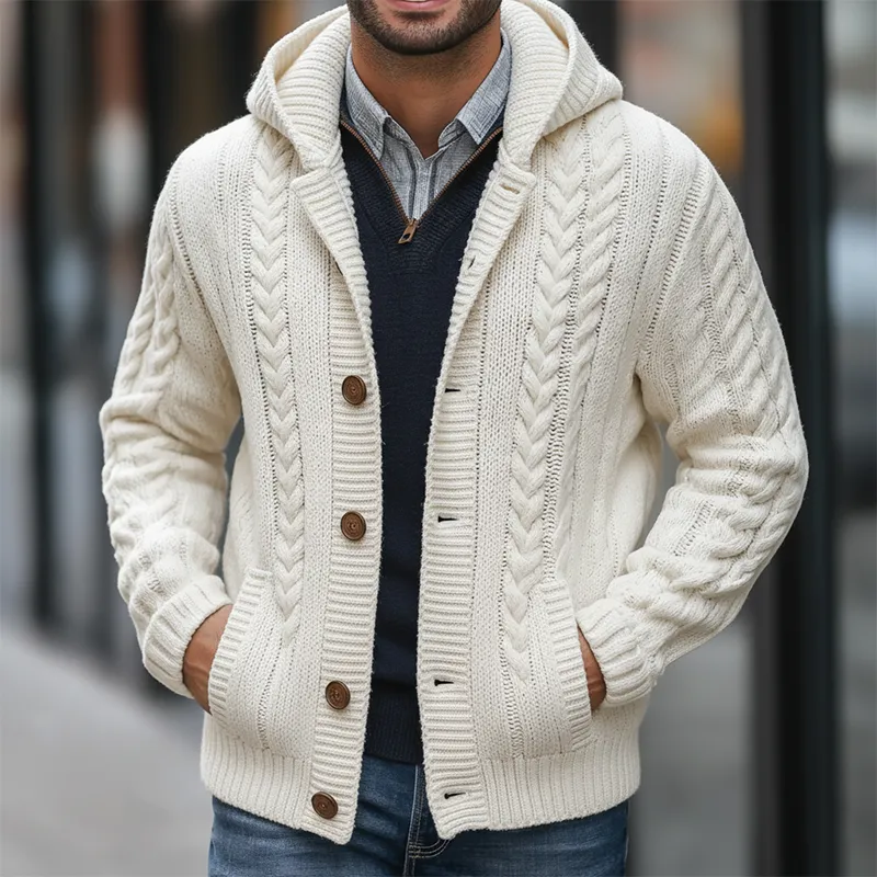 Men's Winter Simple Cotton Yarn Knitted Hooded Cardigan MTA0325K0P sold by Manly product image thumbnail 2